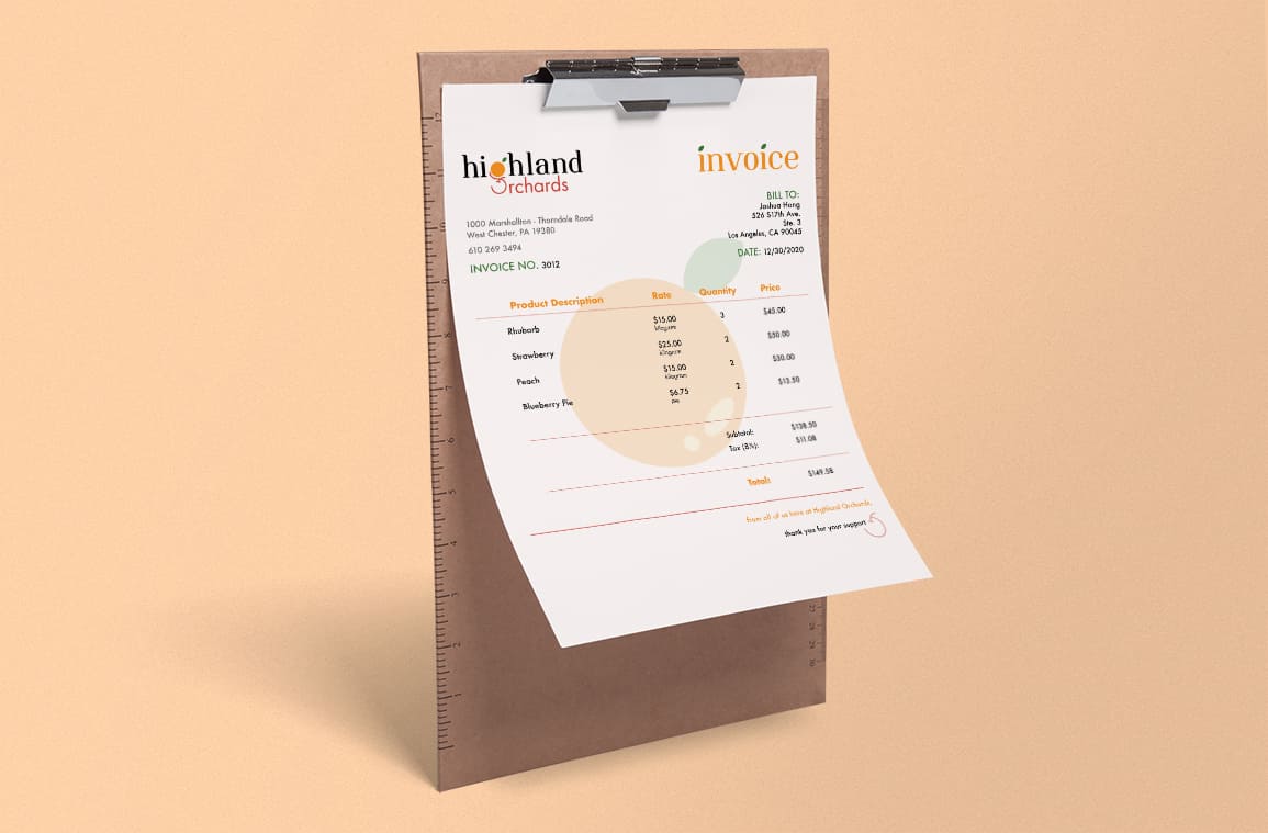 highland orchards customer invoice design for rebrand