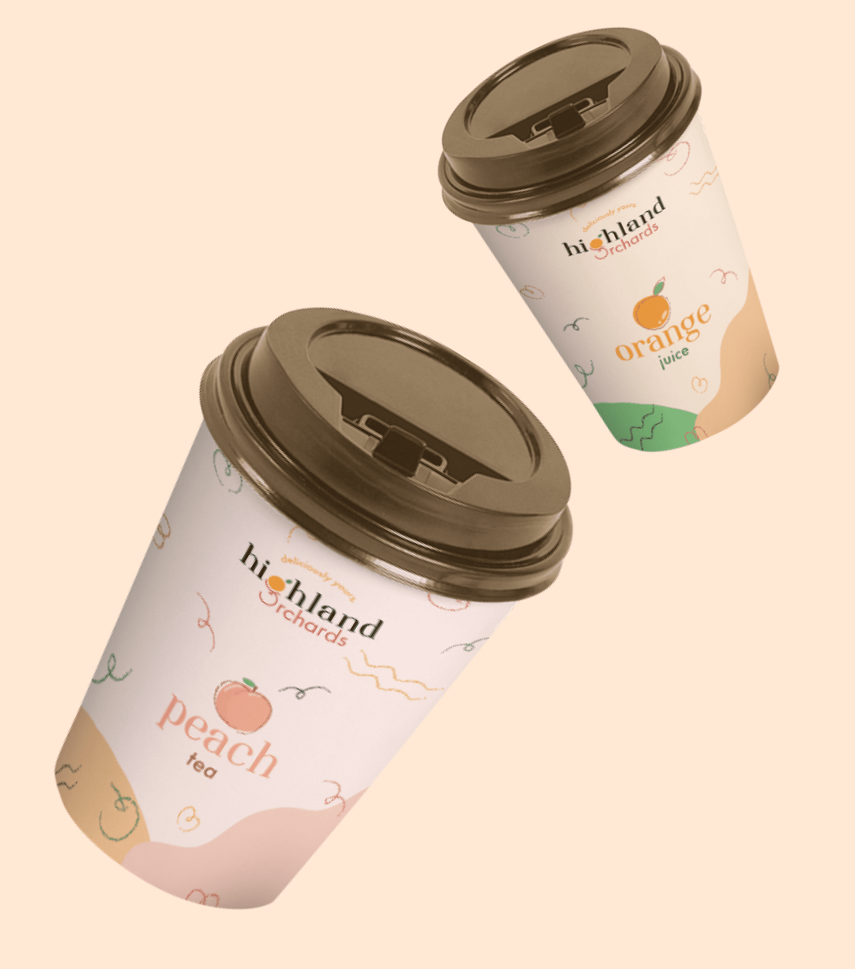 highland orchards rebrand coffee shop cups package design