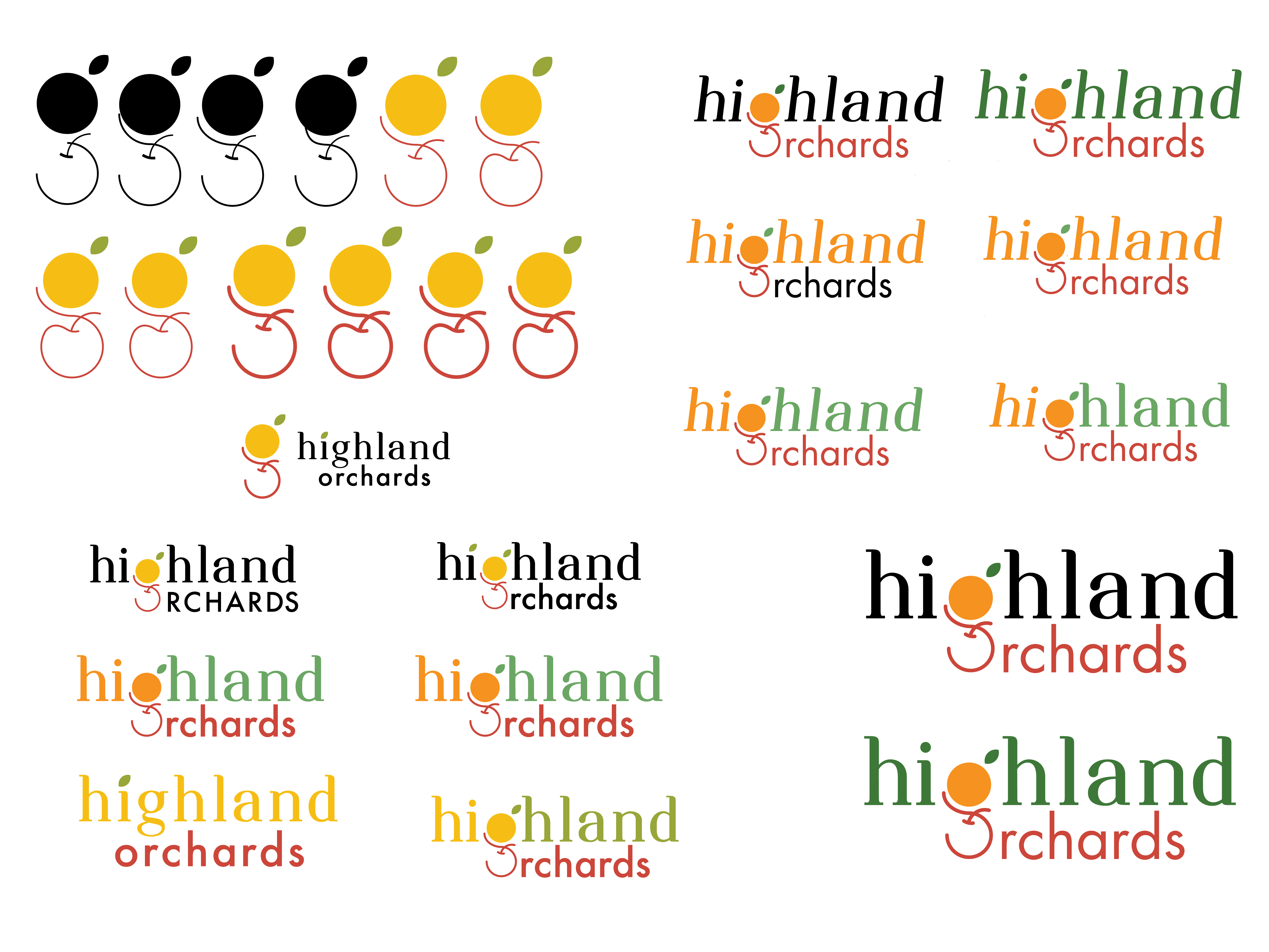 digital sketches for highland orchards logo