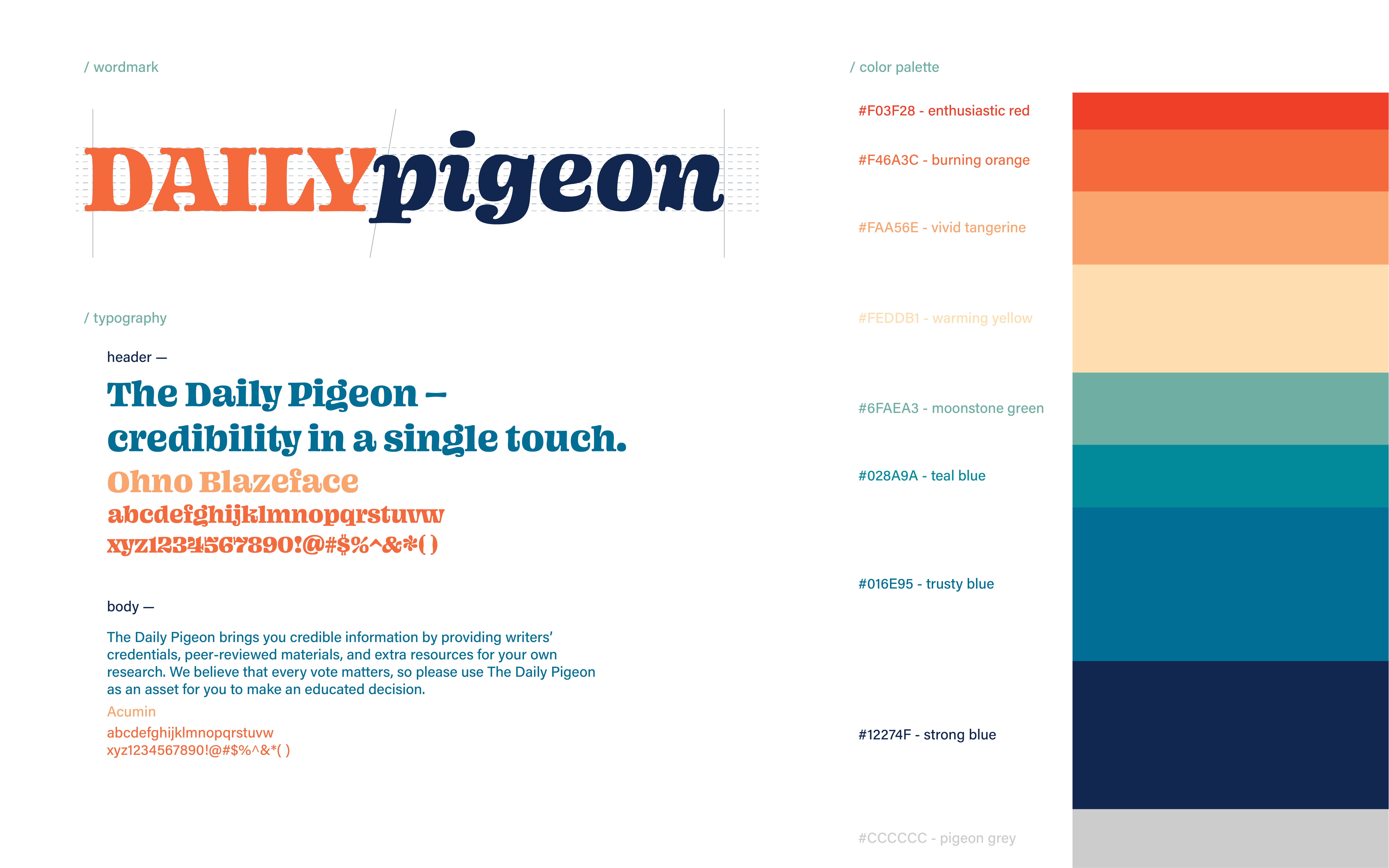 the daily pigeon application ux ui design pigeon project brand identity guidelines graphic design typography color palette illustration logo