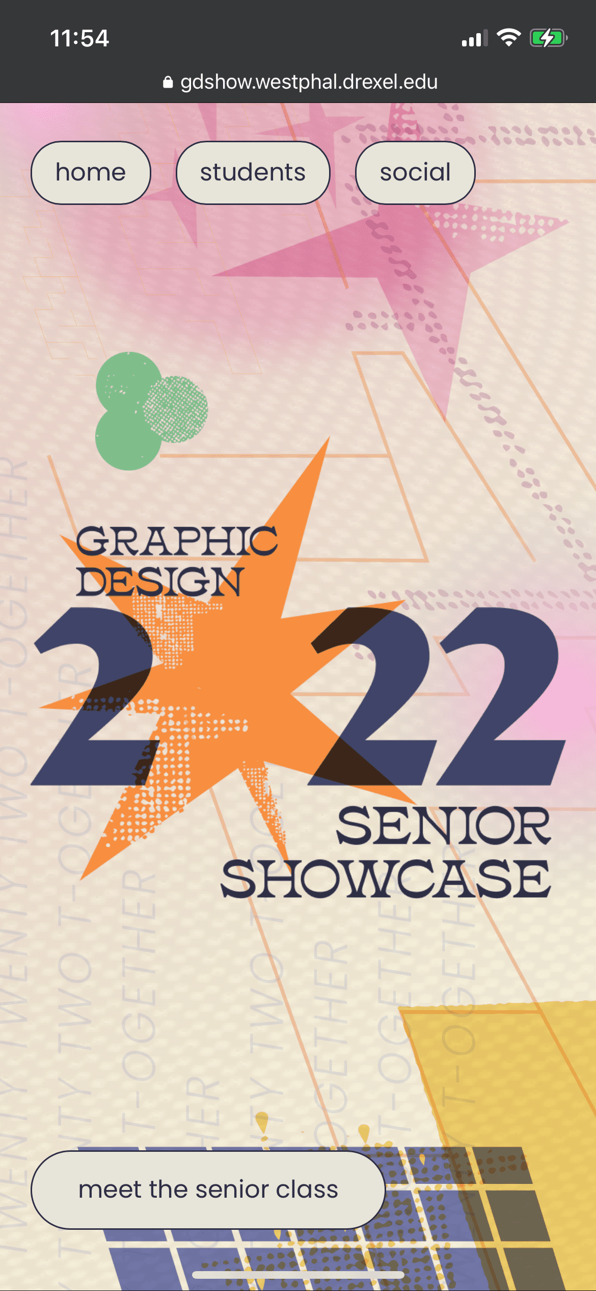 drexel university antoinette westphal college of media arts and design graphic design senior showcase 2022 website mobile hero image