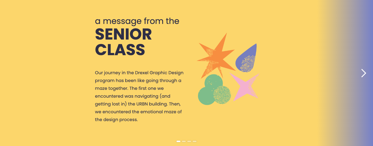 drexel university antoinette westphal college of media arts and design graphic design senior showcase 2022 website message section